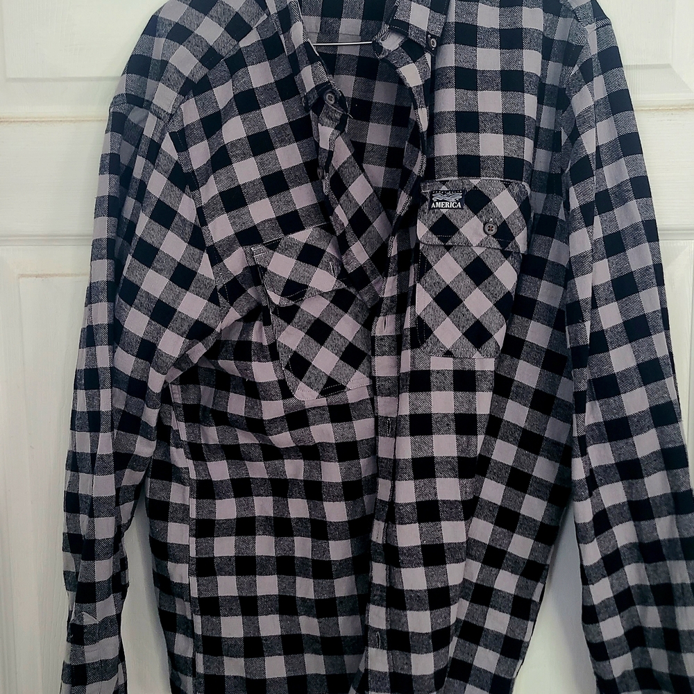Vintage 80's Perry Ellis Black and Gray Plaid Shirt